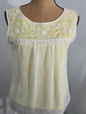 Ann Taylor Pale Yellow Embroidered Sleeveless Camisole